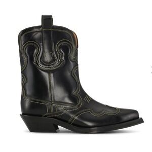GANNI BLACK LOW SHAFT EMBROIDERED WESTERN BOOTS